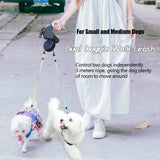 Pet Traction Rope Belt Double Adjustable for 2 Dogs Walking with Light Retractable Rotation Pet Rope Dual Dog Rope Leash