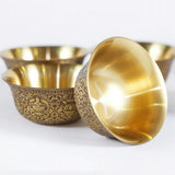 7PCS/Set Buddhist Supplies Exquisite Carved Pure Copper Patina Beautifully Carved Eight Auspicious Water Holy Cups Water Bowl