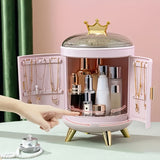 1pc 360 Degree Rotating Cosmetic Storage Box, Jewelry Skincare Makeup Display Box With Cover, Dustproof Cosmetic Box, Vanity Storage Decor