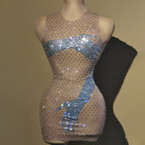 Banquet Party Elegance and Celebrity Evening Dress Style Sleeveless, Ultra Short, Sexy Wrapped Hip, Sequin Artificial Hand Design