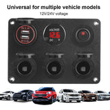 12V 24V Switch Panel Dual USB Chargers 4.2A Cigarette Lighter Plug Socket Power Adapter Outlet for Car Boat RV Voltmeter Toggle