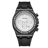 PINTIME Woman Watch Casuals Diamond Bezel Fashion Quartz Wristwatch Sports Silicone Strap Waterproof 3br Calendar Clock Reloj