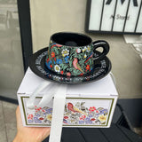 Teacup Set Vintage Hand Painted ral Birds Ceramic Mugs Home Party Reusable Breakfast Oatmeal Cup Heat Resisting Coffee Cups