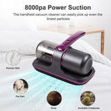 Compact Mattress 100W Handheld Cordless UV Bed Vacuum Cleaner - 8000Pa Strong Suction, 2 Speeds Adjustable for Clean
