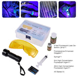 Car R134A R12 Air Conditioning A/C System Leak Test Detector Kit 28 LED Flashlight Protective Glasses UV Dye Tool Set