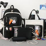 4pcs/set School Large Capacity Canvas Backpack For Students Bookbags Girls Kawaii Casual Book Travel Rucack Shoulder Bags