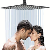 1pc Square Rain Shower Head, High Flow Stainless Steel Rainfall ShowerHead, Waterfall Bath Shower Body Covering, Ceiling Or Wall Mount Shower Head, (30.48 Cm, Matte Black)
