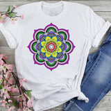 T-shirt Women's Printed Short Sleeve Datura Flower Floral Print White Round Neck