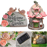 Solar Powered Garden Statue Snail House Figurine Light LED Welcome Sign Ornament Outdoor Courtyard Decor
