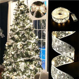 Tree Ornaments for Home 2024 DIY Bows Light String Navidad New Year 2025 Christmas Decoration LED Ribbon Fairy Lights