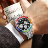 PINTIME Watch for Men Colored Diamond Watches Fashion Hip Hop Iced Out Quartz Wristwatch Waterproof Luminous Luxury Reloj Hombre