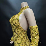 Summer Fashion Elegant Bling Gold Off Shoulder Evening Sequin Ball Dress Party