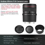 Andoer 85mm F1.8 Medium Telephoto Camera Large Aperture Full Frame Portrait Lens Manual Focus for Sony E-Mount Cameras