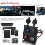 DIY 12V Voltmeter Cigarette Lighter 4.2A Dual USB Charger with switch 4 hole aluminum Panel For truck Boat marine trailer