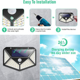 Outdoor 100 LEDs, safety lights with motion sensors, solar powered wall lights, wireless and waterproof