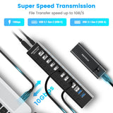 Hub Aluminum 13/16 Port USB 3.0 Splitter 5Gbps Data Transfer with Individual On/Off Switches for PC Laptop