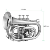 Bb Mini Pocket Trumpet - With Mouthpiece, Carry Bag, Gloves, Cleaning Cloth, Brass Instrument