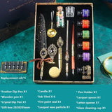 Antique Feather Retro Wooden Dip Pen Set Classic Wax Seal Stamp Kit for Calligraphy Art Words Gifts