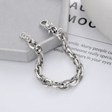 S925 Sterling Silver Vintage Heavy Work Hip Hop Stitching Twist Dragon Head Buckle Woven Bracelet