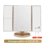 Foldable Makeup Light 3 Folding 1X 2X 3X Desktop Vanity Mirror Dimmable Rotatable With Touch Switch LED Mirrors