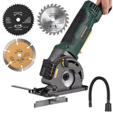 580W Mini Corded Electric Compact Circular Saw with Laser Guide Scale Ruler Vacuum Port 3 Blades for Cutting Wood