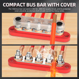 DaierTek Bus Bar 12V Power Distribution with Cover 5 x 1/4" Studs Terminal Block Max 150A 48VDC Positive Negative for Auto
