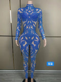 2024 stage performance costumes are full of pearl pattern design, shaping a slim and sexy runway jumpsuit