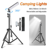 Portable Camping LED Selfie Lamp Photography Light with Tripod Stand for Outdoor Picnic Barbecue Adjustable Telescop