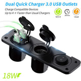 Prewired 3 In 1 Cigarette Lighter Quick Charge 3.0 QC3.0 Dual USB Socket Voltmeter Toggle Switch for Marine Boat Truck RV
