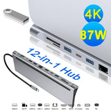 C Hub 12 in 1 Multi Splitter Docking Station Type-C USB 3.1 to Dual HDMI-compatible 4K RJ45 VGA for Book Laptop