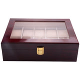 Wooden Holder for Watches Men Glass Top Jewelry Box 10 Grids Watch Organizer