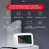 Wireless Bluetooth 5.0 Speaker Portable FM Radio Alarm Clock with Mirror Night Light LED Dispaly Support USB TF Card