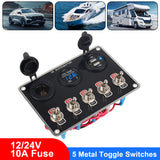24V 12V Rocker Toggle Switch Panel USB Charger 3.0 ON/Off Control RV Camping Car Boat Accessory Cigar Lighter Adapter Voltmeter