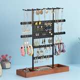 Stand with Wooden Base, Height Adjustable Organiser Stand, Metal Jewellery Holder Display Tower