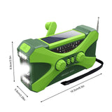 Hand Crank Radio Emergency Solar Rechargeable Waterproof Type-C Phone Charger Camping Hiking Flashlight Light Green
