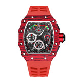 Pintime Men's Watches Silicone Strap Waterproof 3Bar Sport Quartz Wristwatch Tonneau Case Luminous Dial Chronograph Clock Gifts