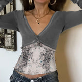 American Retro V-neck Slim Fit Slimming Long Sleeves Top