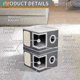 Indoor Cat House with Separate 2 Large Cat Bed Cave Hideaway Condos and Hanging Balls. Cat Cube for Multiple Cats and Kittens.