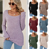 Square Collar Hollow Striped Brushed Casual Long Sleeve