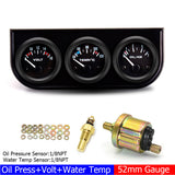 2" 52MM Triple 3 In 1 Water Temp Pressure Oil Temperature Gauge with Sensor 1/8 NPT Voltage for Racing Car