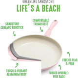 Sandstone Healthy Ceramic Nonstick, 15 Piece Kitchen Cookware Pots And Frying Sauce Pans Set, PFAS- Free, Dishwasher Safe, Pink