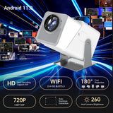 720P WiFi BT5.2 Android 11 System 180° Rotatable Movie Projector with 220in Display Screen Mirror Technique for Home