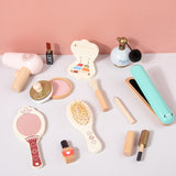Baby Wooden Girls Make Up Set Toys Pretend Play Cosmetic Bag Beauty Hair Salon Toy Makeup Tools Kit For Christmas Gifts