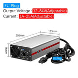 Li-ion Lifepo4 Voltage Current Adjustable Lithium Battery Charger - 1A to 25A for 12V to 84V Batteries.
