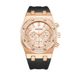 PINTIME Watch for Men Waterproof 30m Fashion Quartz Wristwatch Diamond Iced Bezel Sports Silicone Strap Chronograph Reloj Hombre
