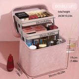 1pc Large Capacity Makeup Case with Double-Layer Tray - Portable Cosmetic Storage Box for Beauty Products