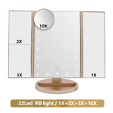 Foldable Makeup Light 3 Folding 1X 2X 3X Desktop Vanity Mirror Dimmable Rotatable With Touch Switch LED Mirrors