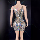 Novance Luxury Clothing Sparkling Mirror Shining Sexy Sleeveless Mini Women's Evening Dress