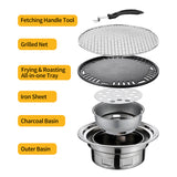 13-Inch Korean BBQ Multifunctional Charcoal Barbecue Round Camping Stove Tabletop Grill with Grilled Net