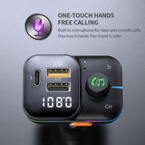 Bluetooth 5.0 MP3 Player Car Charger FM Transmitter Adapter Wireless Handsfree Stereo Dual USB Colorful Light Play TF Card